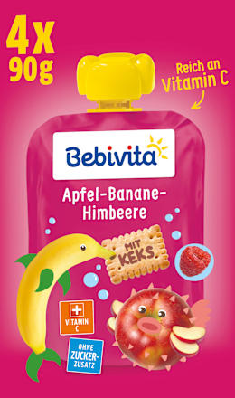 Quetschie Apfel-Banane-Himbeere mit Keks ab 1 Jahr Bebivita
