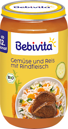Menü Gemüse-Reis mit Rindfleisch, ab dem 12. Monat Bebivita