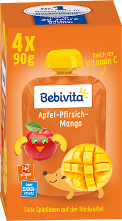 Quetschie Kinderspass Apfel-Pfirsich-Mango ab 1 Jahr (4x90 g) Bebivita