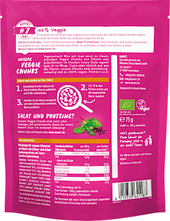 Fertiggericht, Veggie Chunks mit Erbsenprotein "Chicken Curry Style" Davert