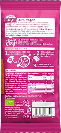 Fertiggericht, Noodle Cup mit Linsen Bolognese Davert