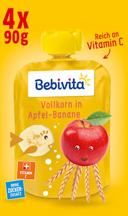 Quetschie Kinderspass Vollkorn in Apfel-Banane ab 1 Jahr (4x90 g) Bebivita