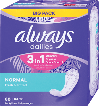 Ščitniki perila dailies Normal Fresh & Protect, veliko pakiranje  always