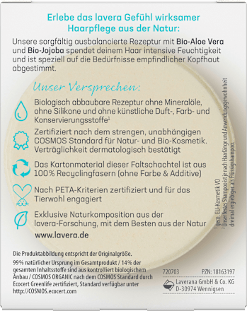 Basis Sensitiv Festes Pflegeshampoo Feuchtigkeit & Pflege lavera NATURKOSMETIK