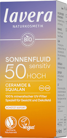 Sonnenfluid Sensitiv Gesicht & Dekolleté LSF 50 lavera NATURKOSMETIK