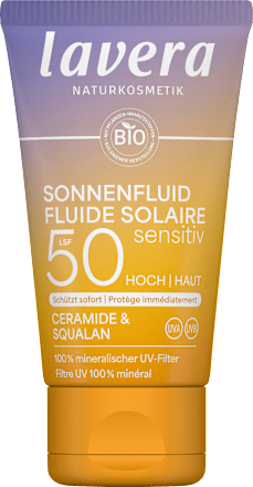 Sonnenfluid Sensitiv Gesicht & Dekolleté LSF 50 lavera NATURKOSMETIK
