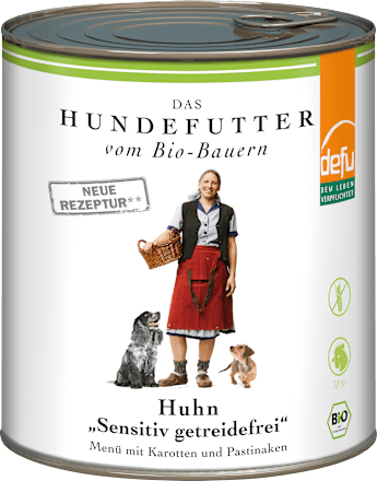 Nassfutter Hund mit Bio Huhn sensitiv getreidefrei Defu