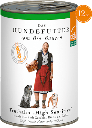Nassfutter Hund, sensitive mit Bio Truthahn, Multipack (12x410 g) Defu