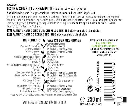 Shampoo Extra Sensitiv Family Bio-Aloe Vera & Bisabolol SANTE NATURKOSMETIK