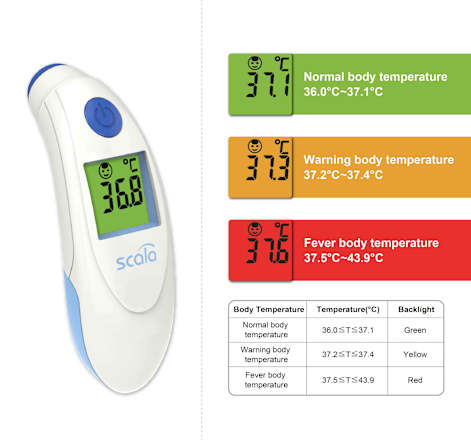 Fieberthermometer SC 8360 kontaktlos Infrarot mit LED Fieberalarm SCALA