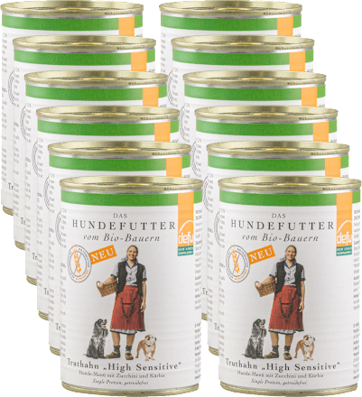 Nassfutter Hund, sensitive mit Bio Truthahn, Multipack (12x410 g) Defu
