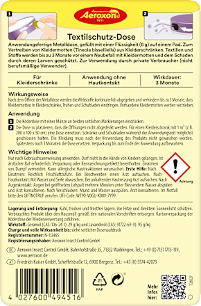 Kleidermotten Textilschutz-Dose Aeroxon