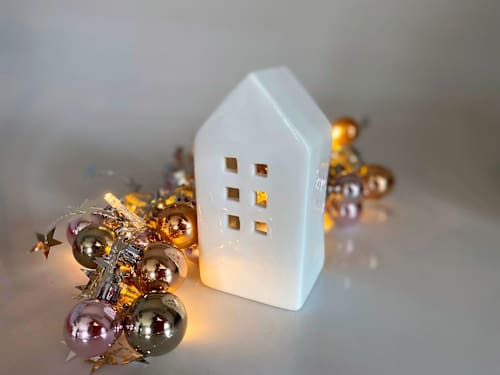 Keramikwindlicht, Haus hoch, weiß Dekorieren & Einrichten