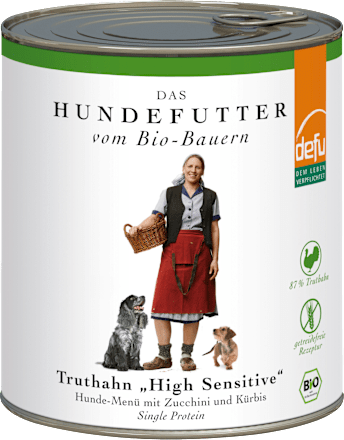 Nassfutter Hund mit Bio Truthahn, high sensitive Defu