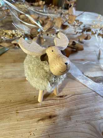 Holzelch mit Wolle & Lederohren, beige Dekorieren & Einrichten