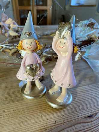 Polyengel mit Herz, rosa-gold-grau Dekorieren & Einrichten