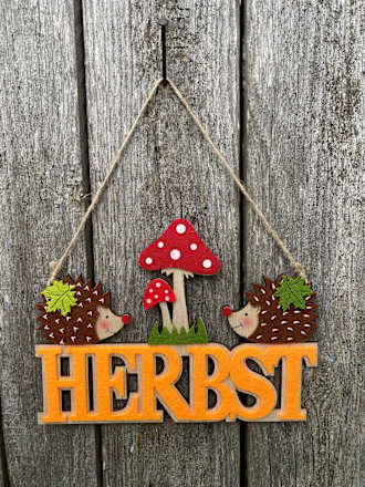 Holzschriftzug "Herbst", Igel & Pilze Dekorieren & Einrichten