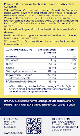 Weisses Curcuma Kapseln 30 St Zirkulin