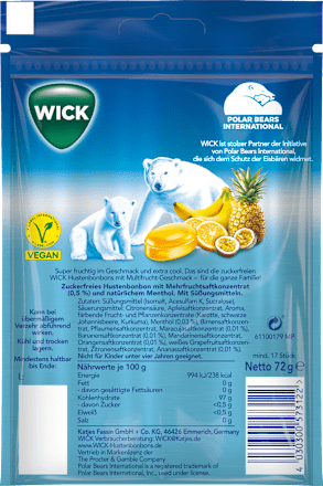 Bonbon, Multifrucht extra cool, zuckerfrei Wick