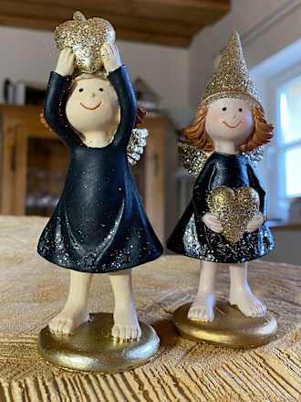 Polyengel mit Herz, schwarz-gold Dekorieren & Einrichten