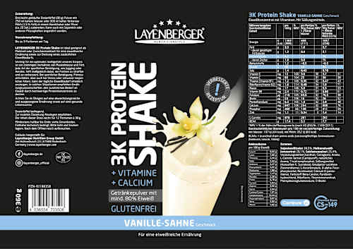 Protein Shake Pulver, 3K Vanille-Sahne Layenberger