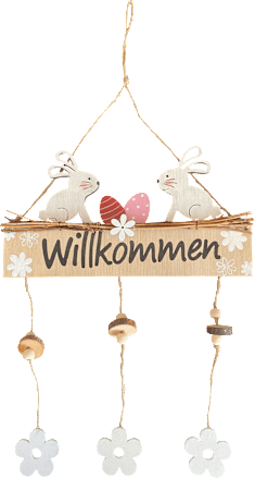 Holzschild "Willkommen" mit Hasen Dekorieren & Einrichten