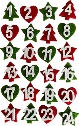 Adventskalenderzahlen Filz mit Holz, Baum, Stern & Herz, rot-grün Dekorieren & Einrichten