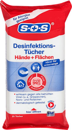 Desinfektions-Tücher Hände + Flächen SOS