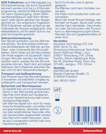 Fußwärmer (2 Stück) SOS