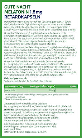 Melatonin 1,8mg Retardkapseln 30 St Green Doc