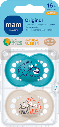 Schnuller Original Kautschuk, blau/beige, 16+ Monate mam