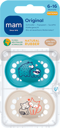 Schnuller Original Kautschuk, blau/beige, 6-16 Monate mam