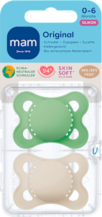 Schnuller Original plain Silikon grün/creme, 0-6 Monate mam