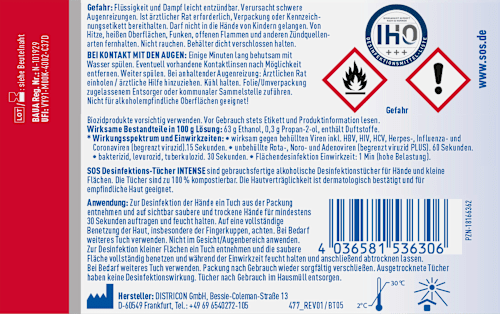 Desinfektionstücher Intense Hand & Fläche Reisegröße SOS