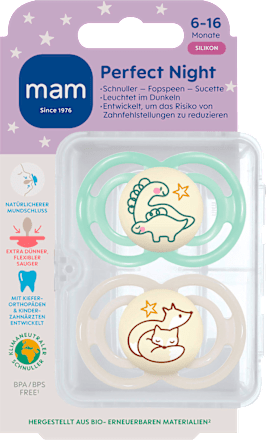 Schnuller Perfect Night Silikon, mint/creme, 6-16 Monate mam