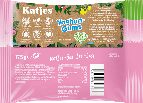Gumijevi bonboni z jogurtom Yogurt Gums Katjes