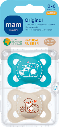 Schnuller Original Kautschuk, blau/beige, 0-6  Monate mam