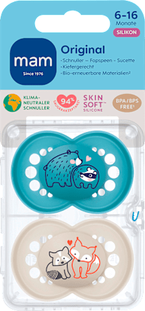 Schnuller Original Silikon, blau/beige, 6-16 Monate mam