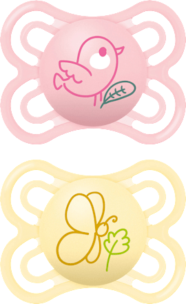 Schnuller Perfect Silikon, rosa/gelb, 0-6 Monate mam