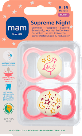Schnuller Supreme Night Silikon, rosa/pink, 6-16 Monate mam