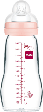 Babyflasche aus Glas Feel Good matt, rosa, von Geburt an, 260 ml  mam