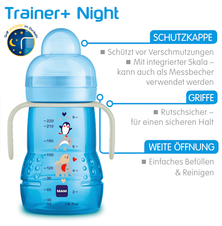 Trinklernflasche Trainer+ Night, creme, ab 4.Monate, 220 ml mam