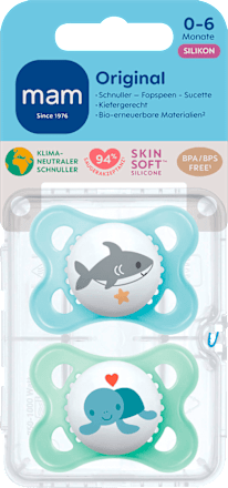 Schnuller Original Silikon, blau/mint, 0-6 Monate mam