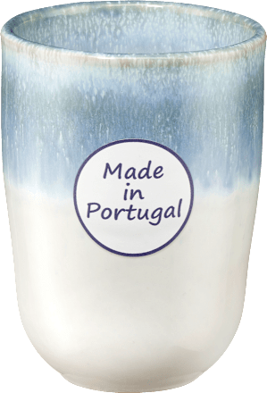 Becher aus Keramik ohne Henkel, blau/weiß keine Marke