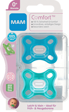 Schnuller Comfort Silikon blau/türkis 0+ Monate mam