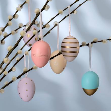 Kunststoffeier zum Aufhängen, gold-pastell (60 mm)  Dekorieren & Einrichten