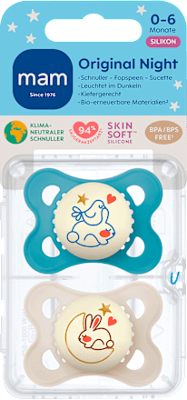 Schnuller Original Night Silikon blau/creme, 0-6 Monate mam
