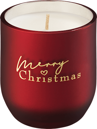 Duftkerze mit Glas 'merry christmas' bordeaux Dekorieren & Einrichten