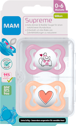 Schnuller Supreme Silikon, rosa/aprikose, 0-6 Monate mam