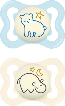 Schnuller Supreme Night Silikon, blau/creme, 0-6 Monate mam